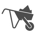 Wheelbarrow solid icon. Garden trolley vector illustration isolated on white. Cart glyph style design, designed for web