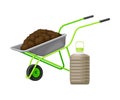 Wheelbarrow with Topsoil as Organic Fertilizer for Soil and Plant Growth Vector Illustration