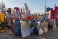 Wheelbarrows or carts for construction work. Wholesale base or warehouse of a hardware store Royalty Free Stock Photo
