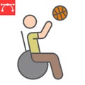 Wheelchair basketball color line icon, disability and sport, disabled man sign vector graphics, editable stroke filled outline