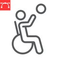 Wheelchair basketball line icon, disability and sport, disabled man sign vector graphics, editable stroke linear icon, eps 10