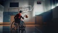 Wheelchair Basketball Player Dribbling Ball Like a Professional, Ready to Shoot. Depressive Mood, Royalty Free Stock Photo