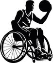 wheelchair basketball player icon in black over white