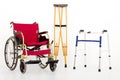 Wheelchair,crutches and Mobility aids. isolated on white Royalty Free Stock Photo