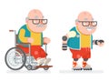 Wheelchair Grandfather Active Lifestyle Roller Skate Adult Sports Healthy Old Age Man Character Cartoon Flat Design Royalty Free Stock Photo