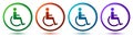 Wheelchair handicap icon artistic frame round button set illustration