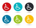 Wheelchair handicap icon flat round button set illustration design Royalty Free Stock Photo