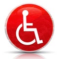 Wheelchair handicap icon metallic grunge abstract red round button illustration