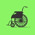 Wheelchair icon. A chair on wheels with a mechanism and a footrest.