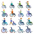 Wheelchair icons set, cartoon style