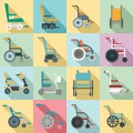 Wheelchair icons set, flat style