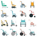 Wheelchair icons set flat vector isolated