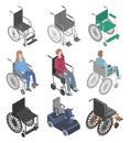 Wheelchair icons set, isometric style