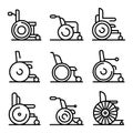 Wheelchair icons set, outline style