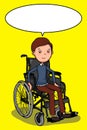 Wheelchair illustration drawing and on sitting cute cartoon characters girl or boy and speech bubble with colors background