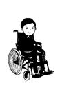 Wheelchair illustration drawing and on sitting cute cartoon characters girl or boy and speech bubble with colors background