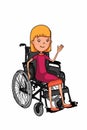 Wheelchair illustration drawing and on sitting cute cartoon characters girl and speech bubble with colors background