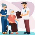 Wheelchair long-term care elderly helper, Medical concept design with nurse and patient ilustration in trendy flat style