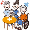 Wheelchair long-term care elderly helper, Medical concept design with nurse and patient ilustration in trendy flat style
