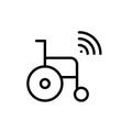 Wheelchair with remote control and sensors. Internet of things technology. Pixel perfect, editable stroke icon