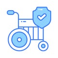 Wheelchair with safety shield, concept icon of disability insurance, disablement benefit