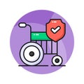 Wheelchair with safety shield, concept icon of disability insurance, disablement benefit