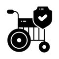 Wheelchair with safety shield, concept icon of disability insurance, disablement benefit