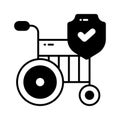 Wheelchair with safety shield, concept icon of disability insurance, disablement benefit