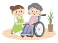 Wheelchair senior woman and young care staff