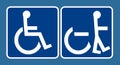 A wheelchair sign is seen next to a similar sign but with a person walking out of the chair
