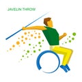 Wheelchair sportsman throwing javelin. Flat sport icon.