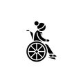 Wheelchair user black icon concept. Wheelchair user flat vector symbol, sign, illustration. Royalty Free Stock Photo