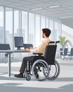 wheelchair user working,. Wheelchair User Working from Home with Comfortable Office Setup
