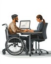 wheelchair user working,. Wheelchair User Working from Home with Comfortable Office Setup