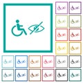 Wheelchair and visually impaired symbols flat color icons with quadrant frames