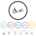 Wheelchair and visually impaired symbols flat color icons in round outlines