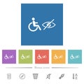 Wheelchair and visually impaired symbols flat white icons in square backgrounds