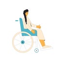 Wheelchair woman isolated on white background. Inclusion. Vector line art illustration