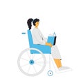 Wheelchair woman reading a book. Vector illustration