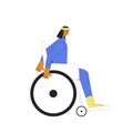 Wheelchair woman walking. Inclusion. Vector line art illustration