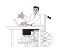 Wheelchair young man remote student black and white 2D cartoon character