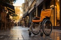 Wheelchairs empty seat and pavement symbol portray accessibility, a silent promise upheld