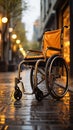 Wheelchairs empty seat and pavement symbol portray accessibility, a silent promise upheld Royalty Free Stock Photo