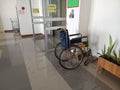 Wheelchairs prepare in front of the accident room. hospital. Royalty Free Stock Photo