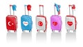 Wheeled bags with different Turkish hats for travel to Turkey