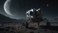wheeled lunar module rises above desolate landscape, its metallic surface reflecting moonlight Royalty Free Stock Photo