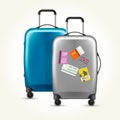 Wheeled plastic suitcases with baggage travel tags