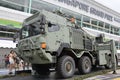 The Wheeled Recovery Vehicle WRV on display at F1 Pit Building Singapore during the Army Open House 2022 event