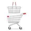 Wheeled Shopping Trolley And Basket Isolated