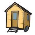 Wheeled tiny house or cabin trailer, cute vehicle hovel front view